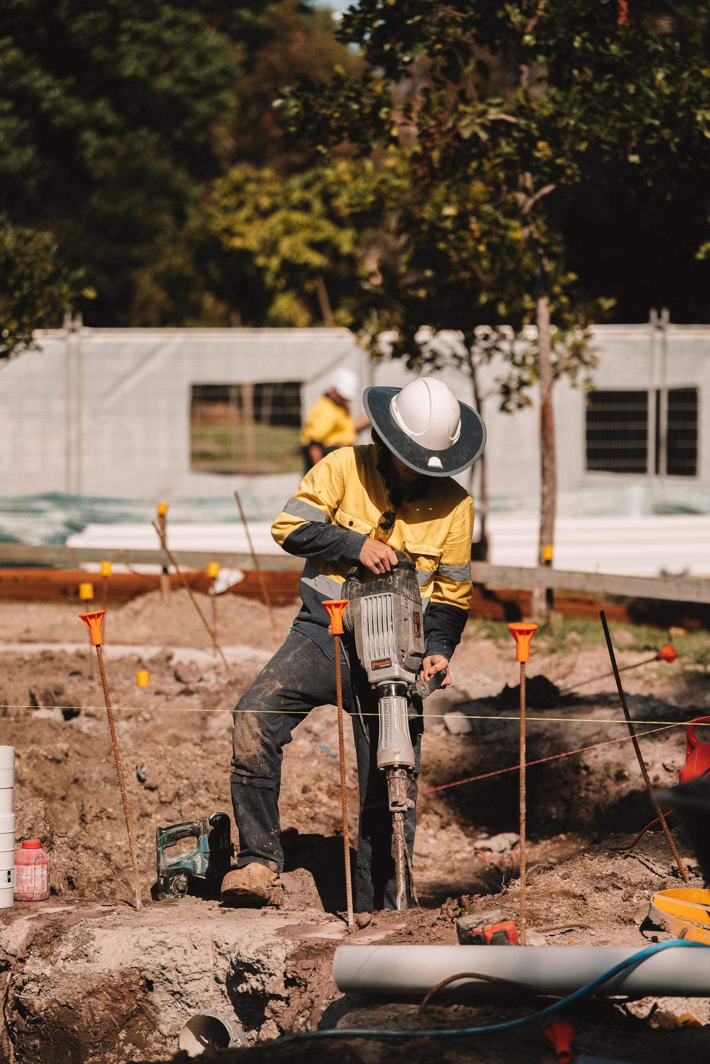 Breaking through slab for a new sewer connection